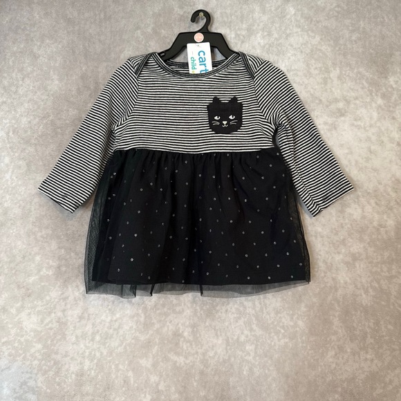 Carter's Other - NWT Carters Black Cat Halloween Tulle Dress Size 0-3 Months Stripes Polka Dot